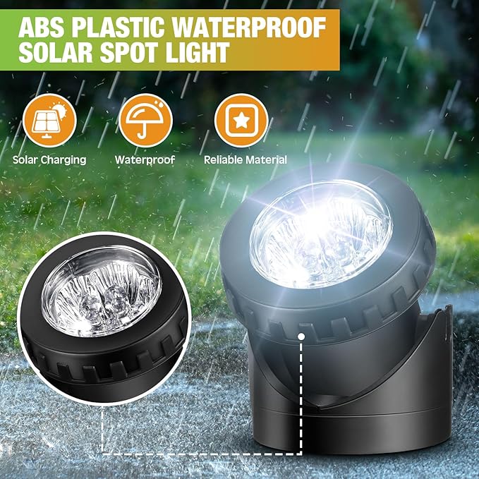 Tujoe 2 Sets Solar Spot Lights Outdoor 10.2ft Cable Landscape Lights Solar Spotlight Lawn Lights Solar Pond Lights Auto On/off 6 LED Waterproof Adjustable for Garden Yard Pool