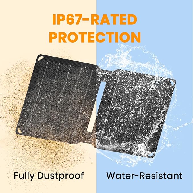 10W Solar Panels Portable (5V 2A Max)Foldable Solar Charger with USB-A Port for Cell PhoneIpadPower Bank Ip67 Waterproof Monocrystalline Silicon Solar Panels for Camping Outdoor Backpacking