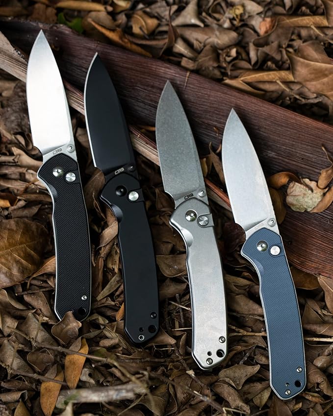 CJRB Folding Knife Pyrite (J1925) AR-RPM9 Blade and Stainless Steel Handle EDC Maunal Folding Knife with Button Lock Blue