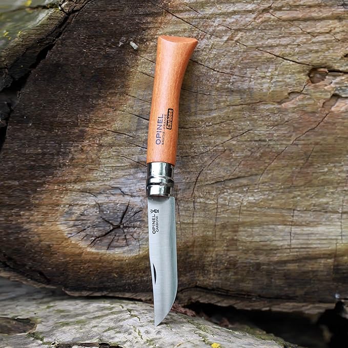 Opinel Carbon No. 8 Folding Pocket Knife with Sheath Wooden Slide Gift Box