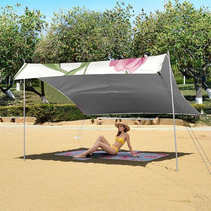 ALAZA Elegant Pink Tulips Beach Tent Sun Shelter Portable Canopy Sunshade for Outdoor Camping Picnics Backyard Fun 10x9 ft