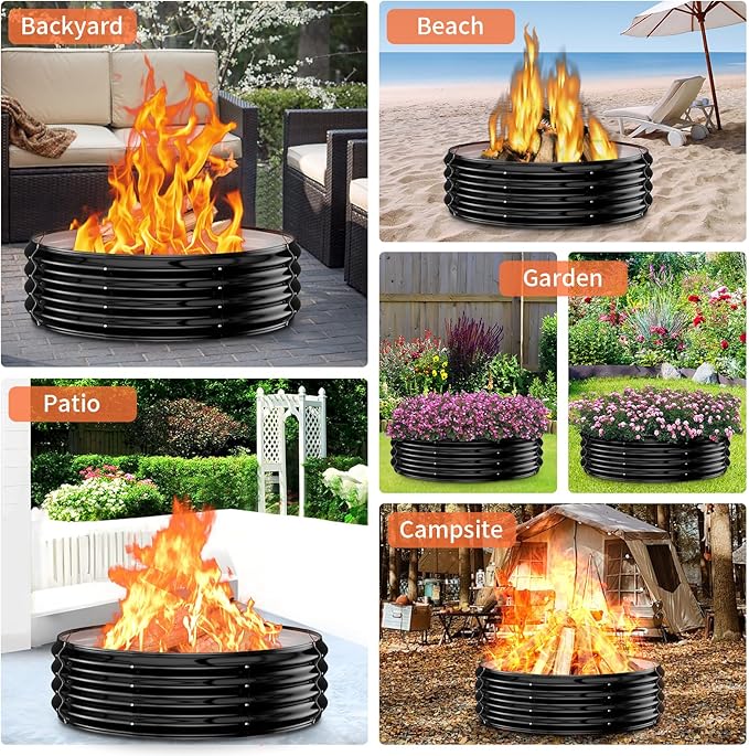 48 Inch Large Outdoor Fire Pit RingHeavy Duty High Heat Resistant Wood Burning Firepit for Outside12 TallGalvanized Steel Outdoor Fireplace &amp Fire Pits Bowl for Backyard Bonfire PatioCamping
