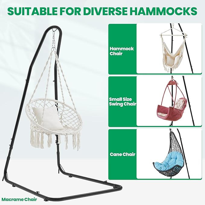 Yaheetech Hammock Stand Only Adjustable Height 79.5-95.5 Double-L Shaped Metal Curved Hammock Chair Stand for Indoor/Outdoor Hanging Egg Swing Chair Max.Weight Capacity 330Lb