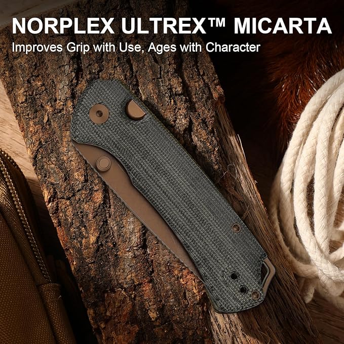 Kizer T1 BD EDC Pocket Knife 3.2 Nitro-V Steel Drop Point Folding Knives with Micarta Handle Thumb Stud Opener Button Liner Lock for Camping Hiking Fishing V3490.2BA2
