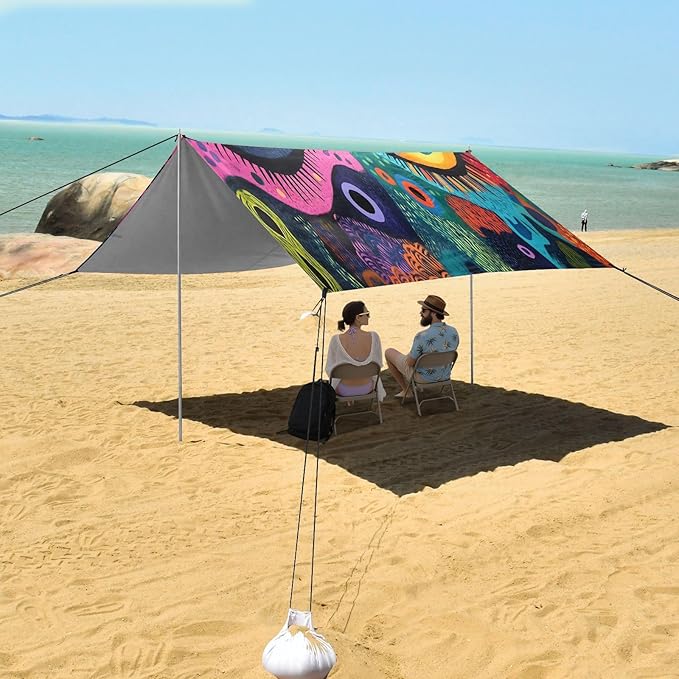 Artistic Eyes Beach Tent Sun Shelter Set UPF50+ UV Protection 10.5 x 9.19 FT Camping Shade Canopy with Sandbags Sand Anchors Carrying Bag and Others