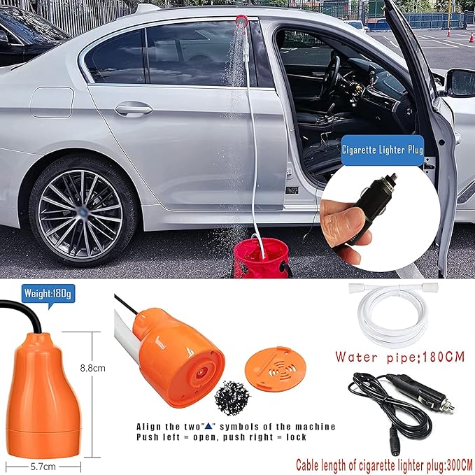 Iron Hammer Portable Shower Outdoor Camping Shower 5000mAh Power Bank Capacity LED Camping Lantern for Emergency Light Mobile Phone Charging car Cigarette Lighter