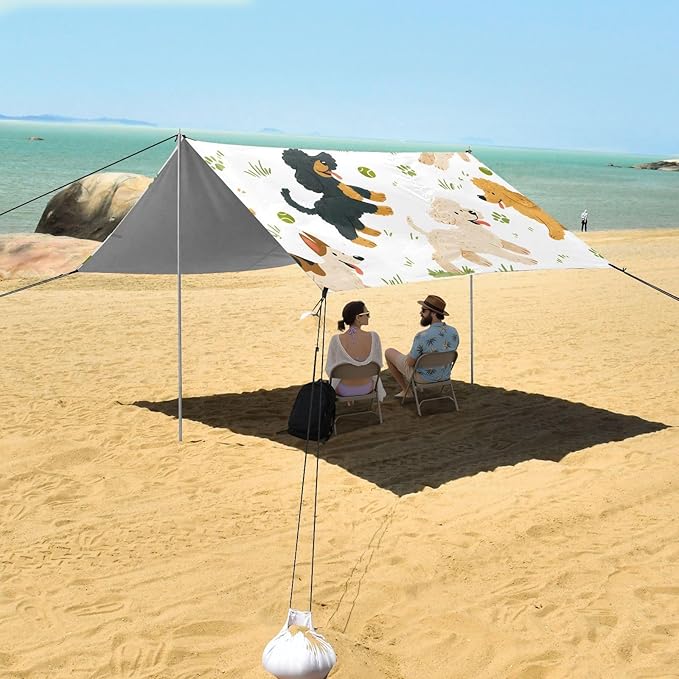ALAZA Dog Tennis Grass Pattern Beach Tent Sun Shelter Portable Canopy Sunshade for Outdoor Camping Picnics Backyard Fun 10x9 ft