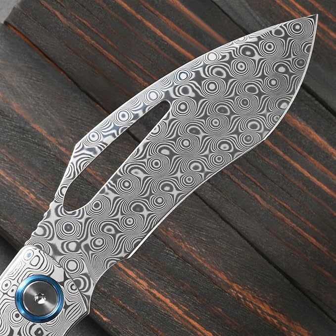 Sitivien ST270 Folding Knife Damascus Steel Blade Colorful G10 &amp Damascus Handle with Ball Bearing for Men Women Outdoor Camping Hiking Fishing(Wood)