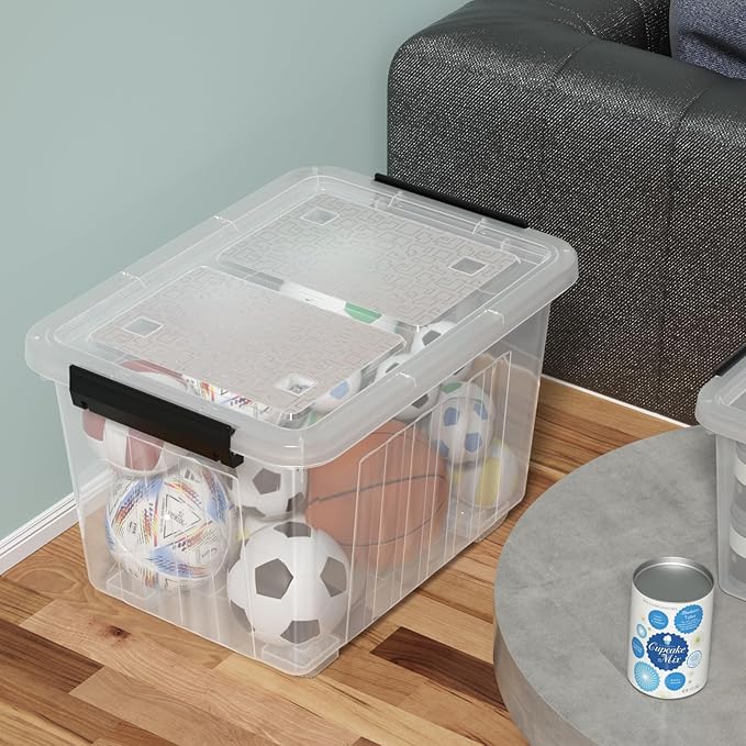50 Quart Clear Storage Bin with Wheels 4-Pack Large Plastic Latching Storage Box
