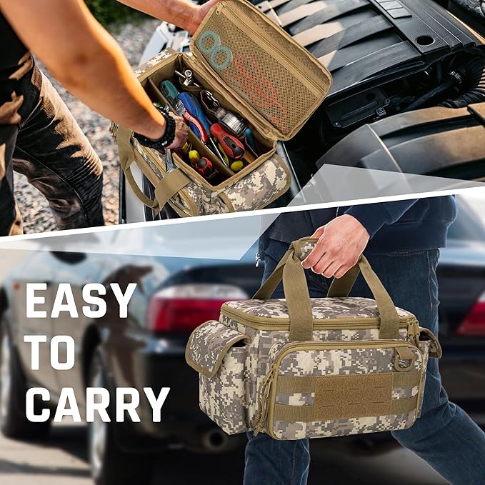 Rexmica Small Tool Bag with Anti-friction and Thick Padded Bottom Tool Storage Organizer for Men Tactical Range Bag Multi-functional Work Bag for Repairman Electrician Carpenters (Camo)