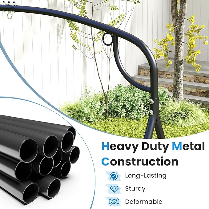 RELAX4LIFE Outdoor Hammock Chair Stand - 660LBS Capacity Heavy Duty Metal Swing Frame w/3 Hanging Rings 2 Hanging Ways A-Frame Swing Stand for Porch Patio Garden Backyard Hammock Chair Not Included