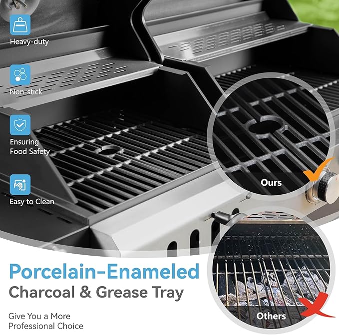 3 Burner Propane Gas and Charcoal Grill Combo with Side Burner &amp Porcelain-Enameled Cast Iron Grates 37000 BTUs 685 SQIN Dual Fuel Outdoor BBQ Grill for Patio Garden Picnic Backyard Barbecue Coo