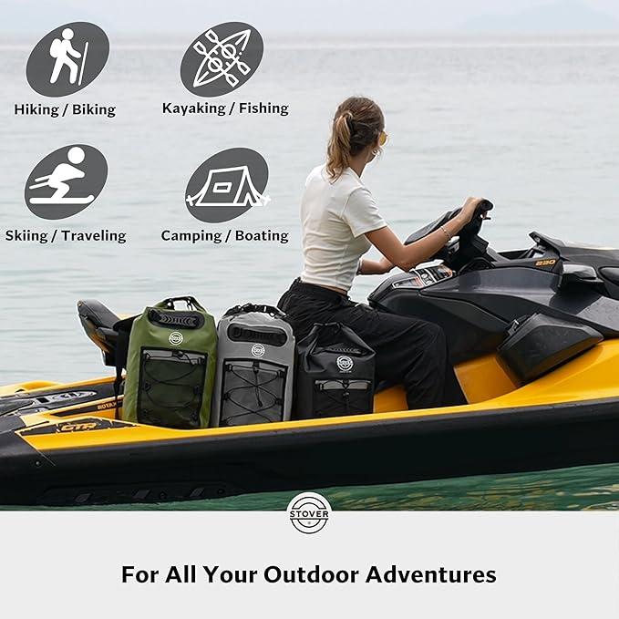 STOVER 5/10/25/30/40/55L Waterproof Dry Bag- Roll-Top Backpack w/Phone Case- Kayaking Hiking Camping Boating- Men/Women