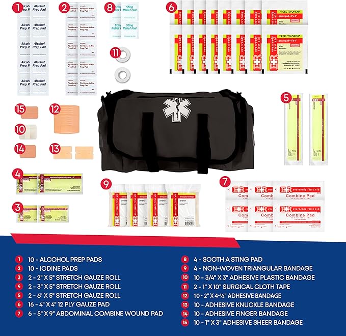 First Responder Trauma First Aid Kit Bag – Fully Stocked Emergency Medical Kit for Workplace Vehicle &amp Home – OSHA &amp ANSI Compliant – Portable – Tactical Black