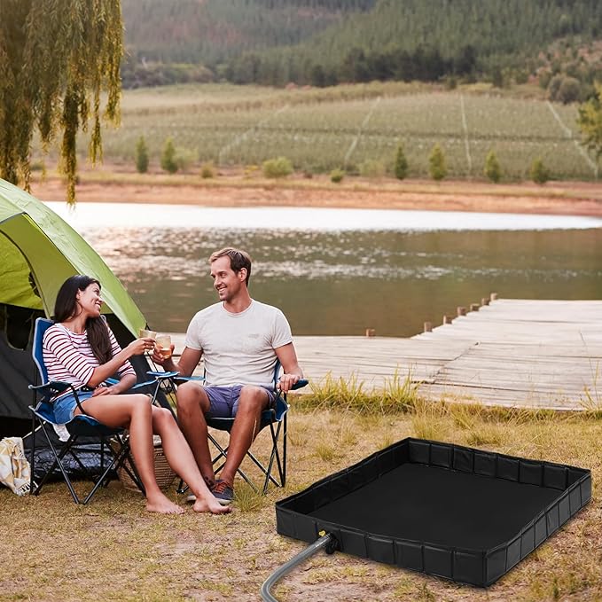 KRUI Camping Shower Base Foldable Shower Tent Awning Base with Drain Hose to Keep Feet Clean Portable Shower Pan for Indoor and Outdoor
