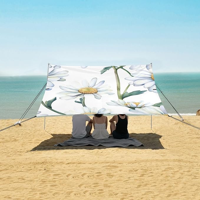 ALAZA White Daisies Flower Plant Flowers Wildflowers Beach Tent Sun Shelter Portable Canopy Sunshade for Outdoor Camping Picnics Backyard Fun 10x9 ft
