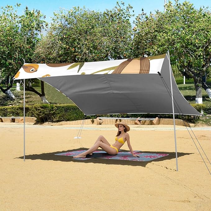 ALAZA Sloth Branch Bird Pattern Beach Tent Sun Shelter Portable Canopy Sunshade for Outdoor Camping Picnics Backyard Fun 10x9 ft