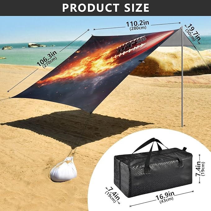 ALAZA Rugby Fire Beach Tent Sun Shelter Portable Canopy Sunshade for Outdoor Camping Picnics Backyard Fun 10x9 ft