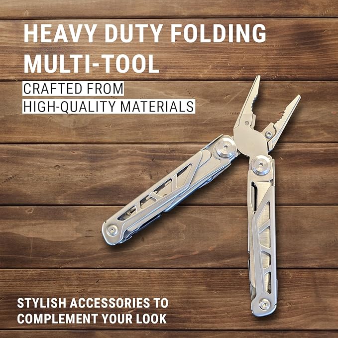 EPG Heavy Duty Multitool Nylon Case and Screwdriver Bits 18 Stainless Steel Locking Tools EDC Gear with Pliers Bottle Opener Box Cutter and More Fits in Pocket