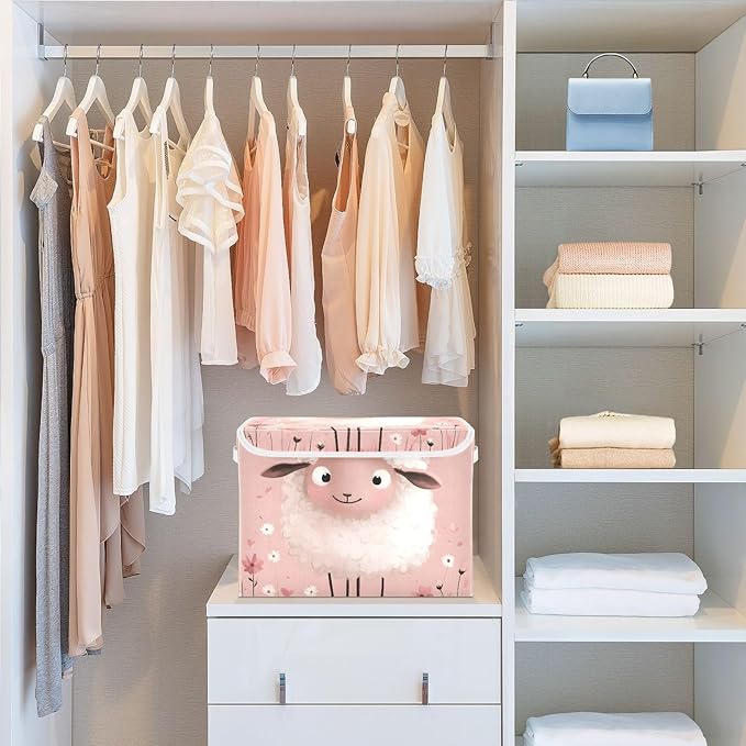Storage Cube with Lid Cute Sheep Print 16.5×12.6×11.8 IN 1 Pack Collapsible Large Capacity Foldable Storage Basket Bin Organizer