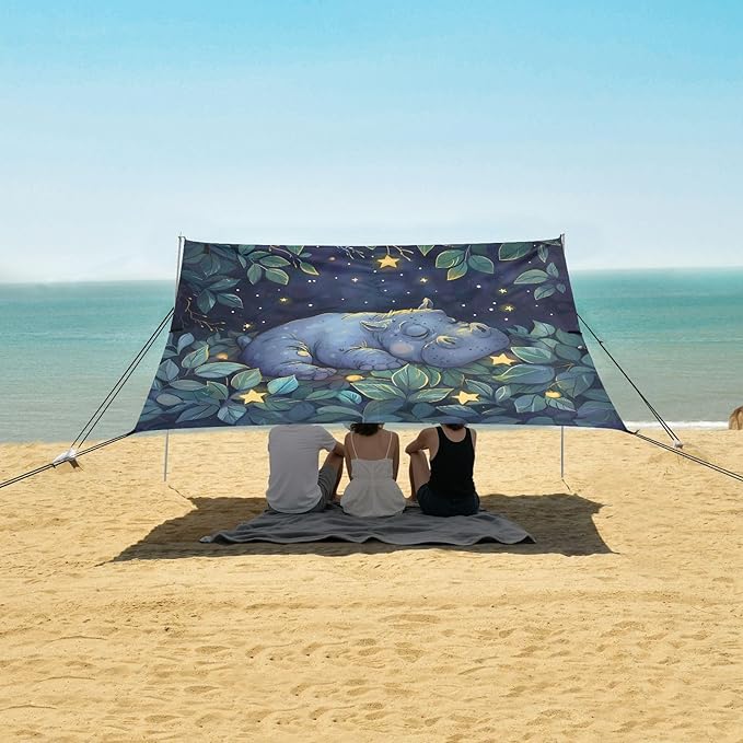 ALAZA Cute Hoppo Baby Beach Tent Sun Shelter UPF50+ Protection Beach Shade Canopy w/ 4 Sandbags for Outdoor Camping Fishing Backyard Fun Picnic 10x9 ft