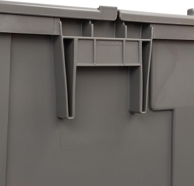 Buckhorn Industrial Lidded Plastic Storage Container Nesting and Stackable Plastic Storage Box with Lid Attached Organization Tote for Transport and Warehouse 27 Gallon Capacity 28x21x15 Gray