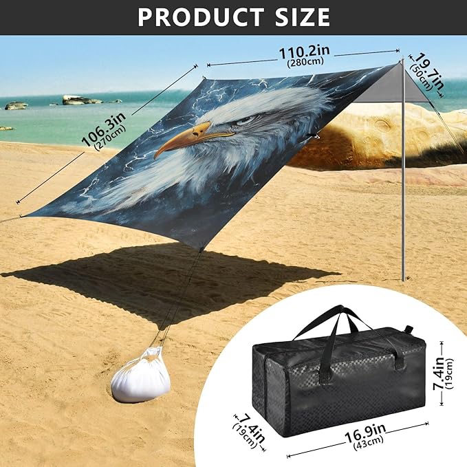 ALAZA Eagles Head Lightning Beach Tent Sun Shelter Portable Canopy Sunshade for Outdoor Camping Picnics Backyard Fun 10x9 ft