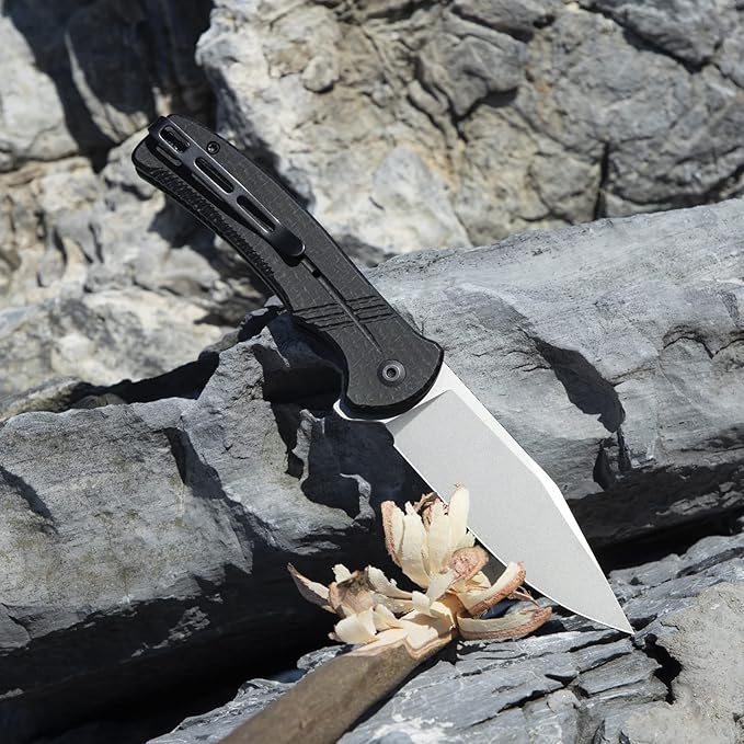 CIVIVI Folding Pocket Knife Button Lock Flipper Cogent Knife 14C28N Blade Black Micarta Handle for Outdoor EDC Camping C20038D-7