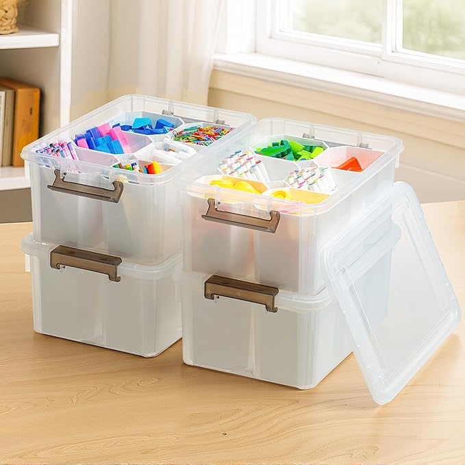 Citylife 17 QT Plastic Storage Bins Clear Storage Box with Lids Multipurpose Stackable Storage Containers for Organizing Tool Craft Crayon 4 Packs