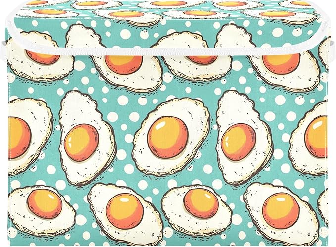 Storage Cube with Lid Fried Egg Cartoon Print 16.5×12.6×11.8 IN 1 Pack Collapsible Large Capacity Foldable Storage Basket Bin Organizer