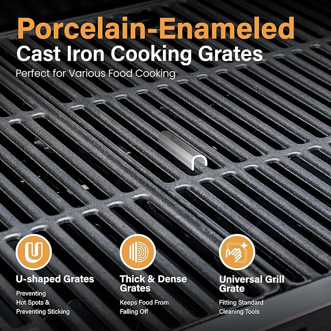 Sophia &amp William 4-Burner Propane Gas BBQ Grill with Side Burner and Porcelain-Enameled Cast Iron Grates Stainless Steel Barbecue Grills Outdoor Cooking Silver Cabinet Style 42000BTU