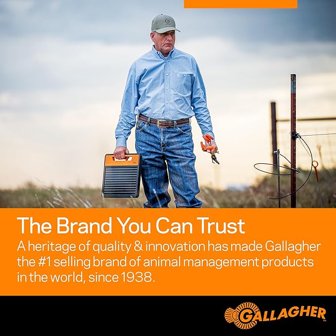 Gallagher S120 Lithium Solar Fence Charger | 1.2 Joule Energizer Powers Up to 35 Miles or 120 Acres | Solar Lithium Iron Phosphate Battery | Adaptive Power Control | Portable and Weather Resistant