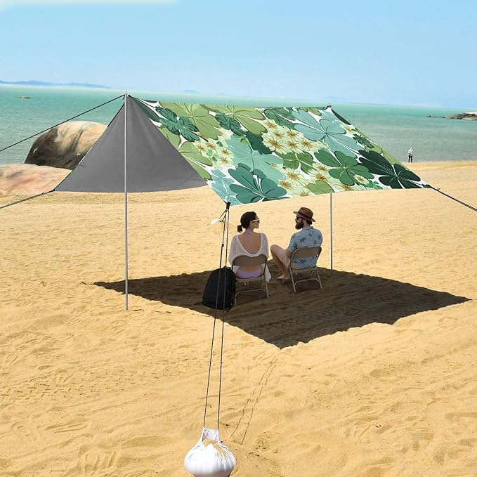 St Patrick's Shamrocks Floral Beach Tent Sun Shelter Set UPF50+ UV Protection 10.5 x 9.19 FT Camping Shade Canopy with Sandbags Sand Anchors Carrying Bag and Others