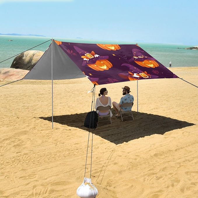 ALAZA Magic Hat Pumpkin Pattern Beach Tent Sun Shelter Portable Canopy Sunshade for Outdoor Camping Picnics Backyard Fun 10x9 ft