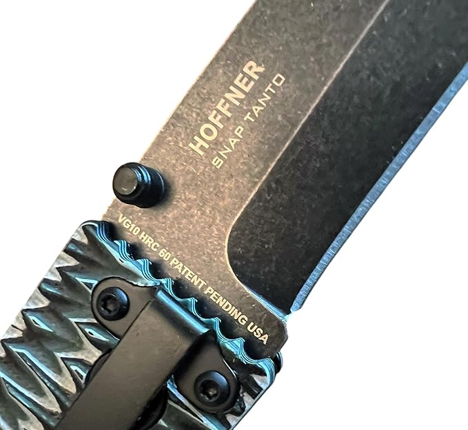 HOFFNER 3.5 EDC Folding Knife with Pocket Clip VG10 Japanese Stainless Steel Black Acid Washed Tanto Blade - (Chiseled Dark Ops Aggressive Texture Grip) - Camping Hiking Outdoor Survival