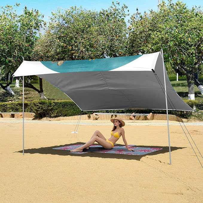 Autumn Flowers Sunflower Bellflower Butterflies Beach Tent UPF50+ Lightweight Portable Sun Shelter Includes Sand Shovel Sandbags Stability Poles for Family Trips Picnics &amp Camping