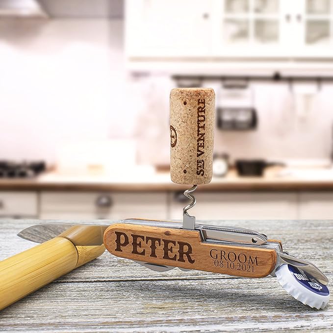 Set of 3 - Personalized Groomsmen Gift for Wedding Custom Multitool Groomsmen Proposal Gift Solid Wood Laser Engraved Multi Tool -Free Engraving