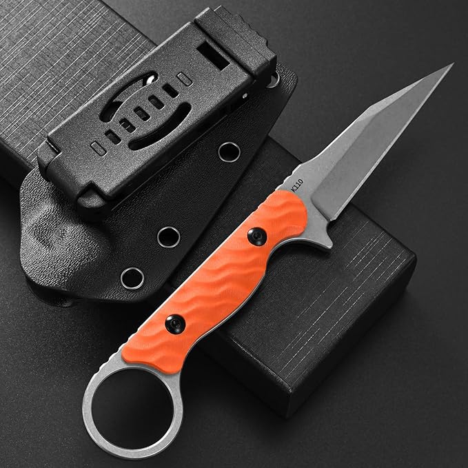 Gtkii GTK341 Fixed Blade Knife K110 Steel Blade G10 Handle Full Tang EDC Tool Knifes for Outdoor Camping Adventure(Orange)