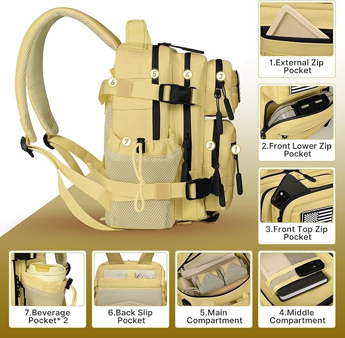 Boomistry 15L Mini Tactical Backpack Small Tactical Backpack for Men and Women Military Molle Backpack for Gym Daily (Khaki)