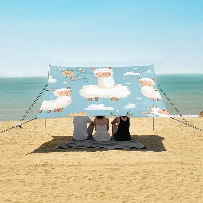 ALAZA Seamless Pattern Cute Llama Alpaca Beach Tent Sun Shelter Portable Canopy Sunshade for Outdoor Camping Picnics Backyard Fun 10x9 ft