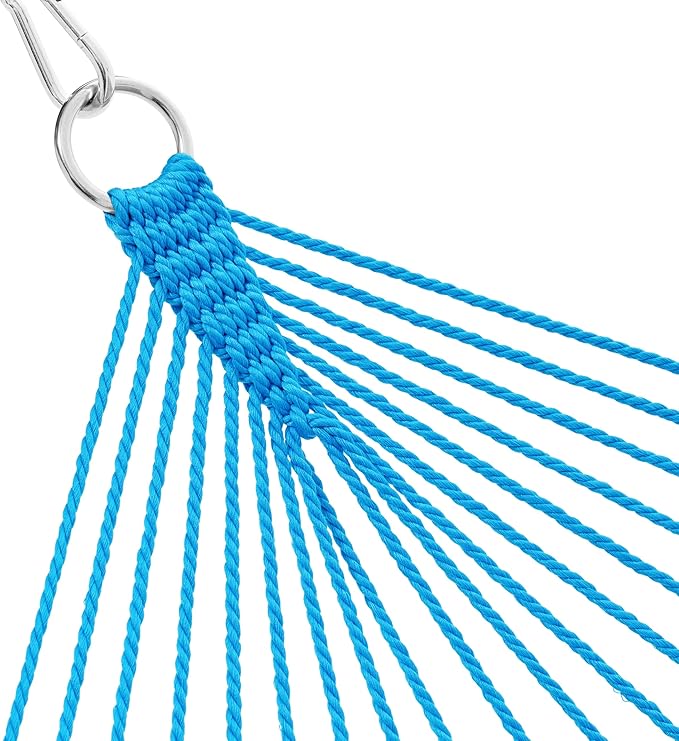 Lazy Daze Hammocks 10.5 FT Double 2 Person Caribbean Rope Hammock Hand Woven Polyester Hammock with Spreader Bars for Outside Outdoor Backyard Patio Poolside 450 LBS Capacity Sky Blue