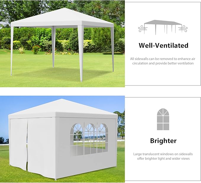 HomGarden 10'x10' Outdoor Canopy Tent Patio Camping Gazebo Storage Shelter Pavilion Cater Party Wedding BBQ Events Tent w/Removable Sidewalls