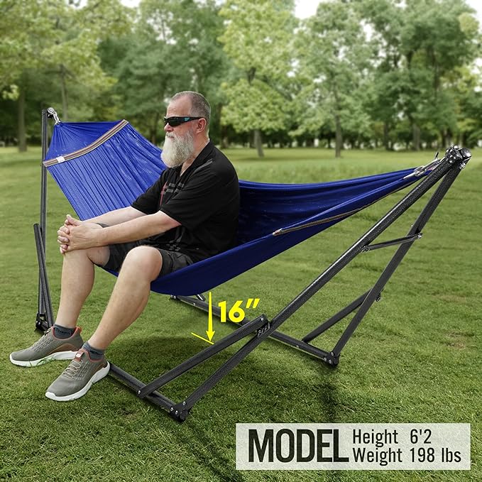 Tranquillo Universal Hammock 600 lbs Capacity Instant 20s Foldable Hammock Stand 3-Year Warranty Hammock with Stand 2 Person Camping Hammock Revolutionary Portable No Screws Premium Blue
