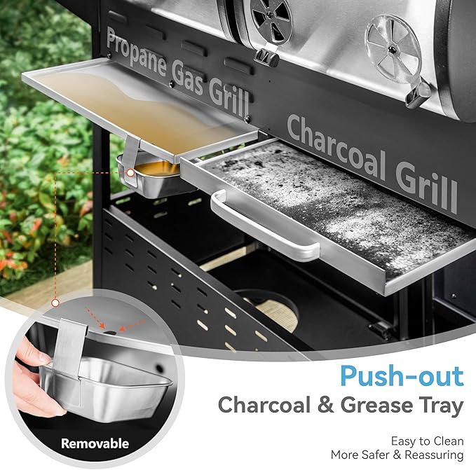 3 Burner Propane Gas and Charcoal Grill Combo with Side Burner &amp Porcelain-Enameled Cast Iron Grates 37000 BTUs 685 SQIN Dual Fuel Outdoor BBQ Grill for Patio Garden Picnic Backyard Barbecue Coo