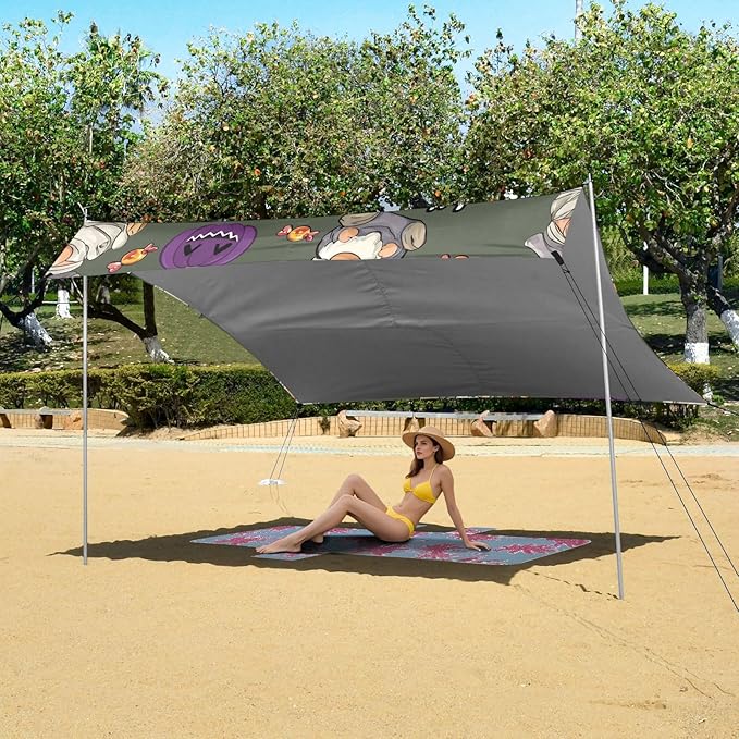 ALAZA Gnome Pumpkin Halloween Beach Tent Sun Shelter UPF50+ Protection Beach Shade Canopy w/ 4 Sandbags for Outdoor Camping Fishing Backyard Fun Picnic 10x9 ft