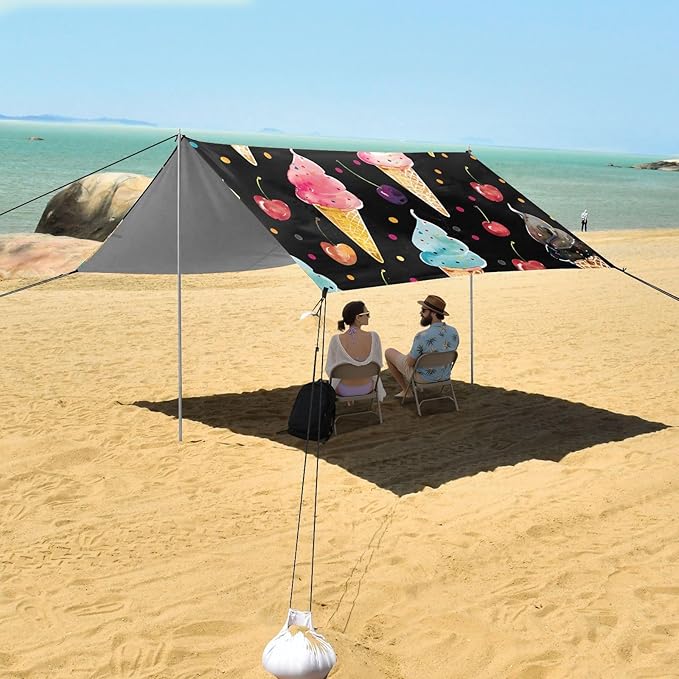 ALAZA Watercolor Ice Creams Cherries Pattern Beach Tent Sun Shelter Portable Canopy Sunshade for Outdoor Camping Picnics Backyard Fun 10x9 ft