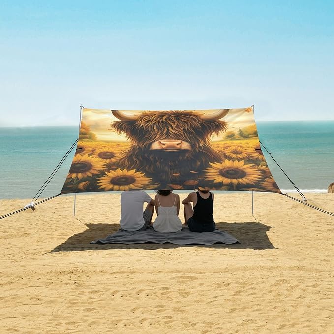 ALAZA Sunflower Bush High Ground Cow Beach Tent Sun Shelter Portable Canopy Sunshade for Outdoor Camping Picnics Backyard Fun 10x9 ft