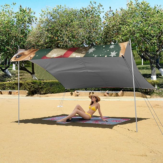 ALAZA Christmas Corgis Pattern Beach Tent Sun Shelter Portable Canopy Sunshade for Outdoor Camping Picnics Backyard Fun 10x9 ft