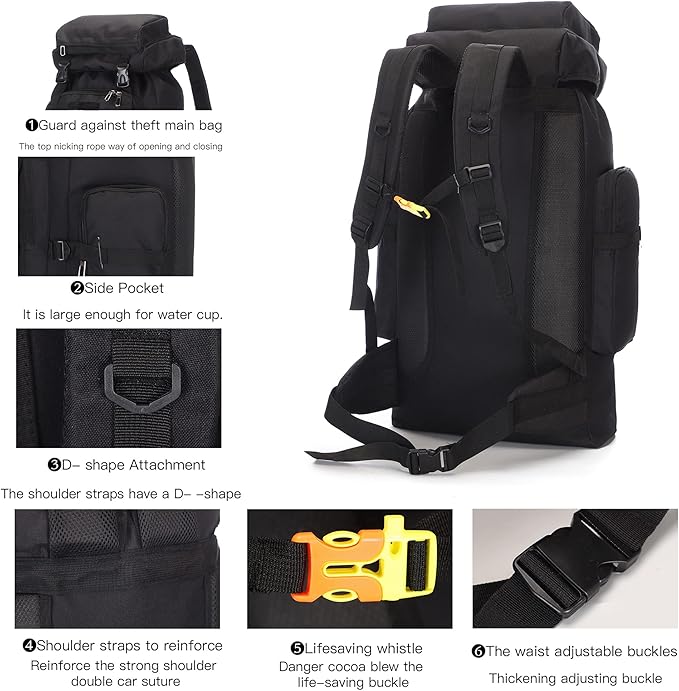 100L Tactical Military Backpack for Men - Waterproof Hiking &amp Hunting Pack with MOLLE System Adjustable Suspension Survival Gear Compartment - Outdoor Camping Trekking Travel Backpack