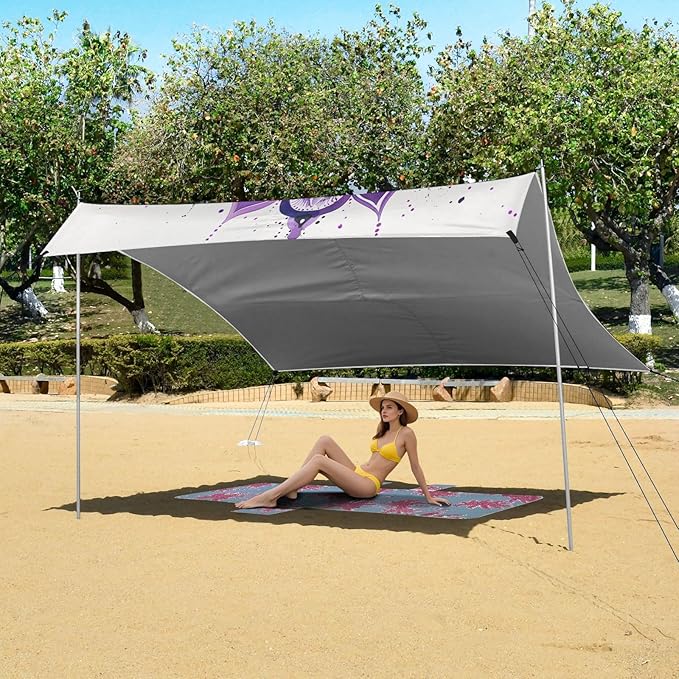 ALAZA Purple Mandala Watercolor Beach Tent Sun Shelter UPF50+ Protection Beach Shade Canopy w/ 4 Sandbags for Outdoor Camping Fishing Backyard Fun Picnic 10x9 ft